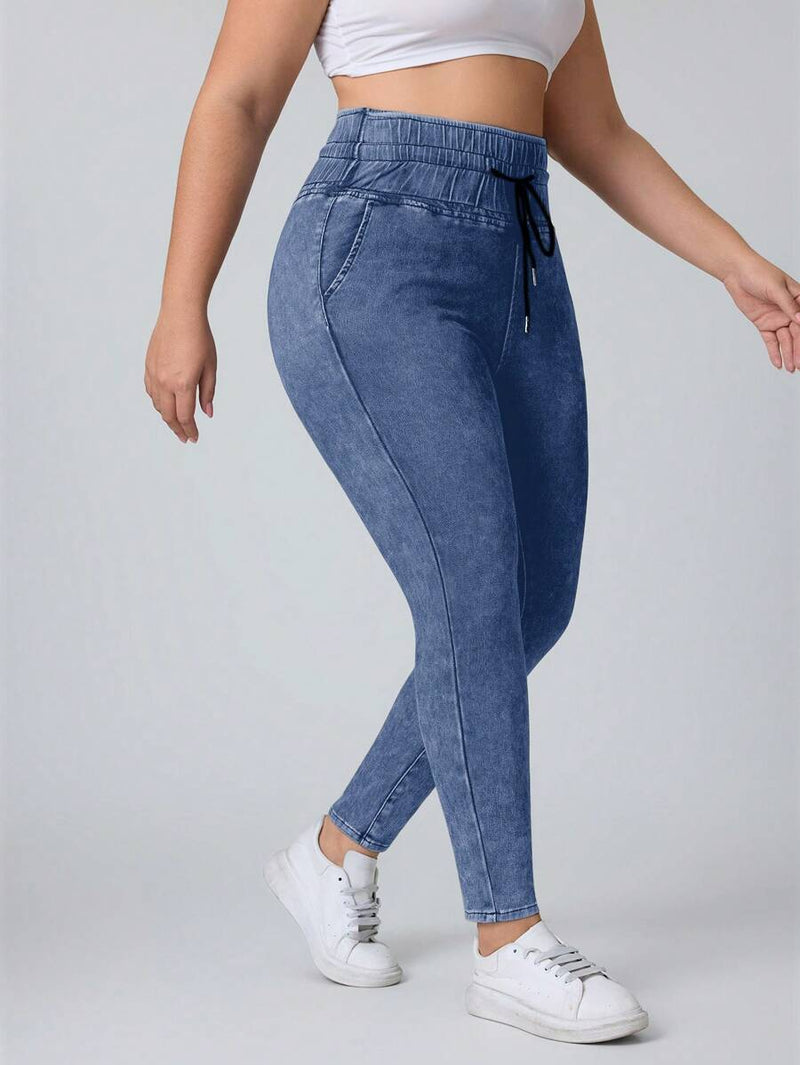 Calça Jeans Feminina simples com amarração na frente - Leidy. Plus Size