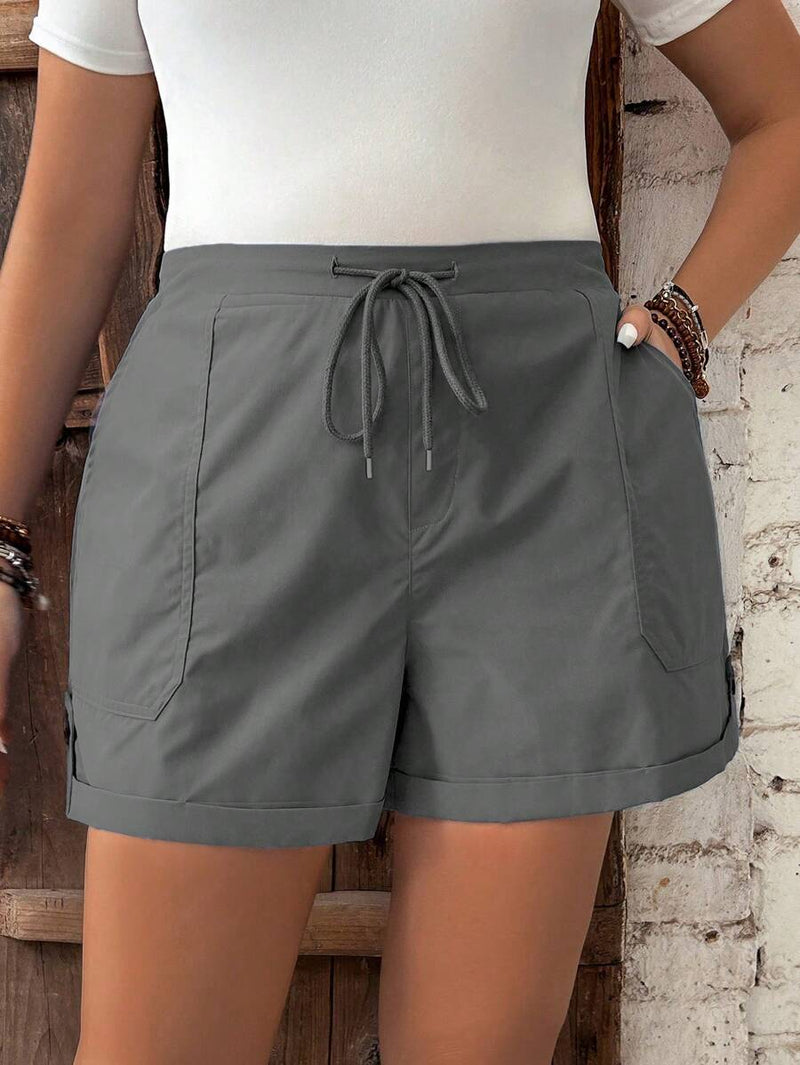 Short Feminino de Cintura com Cordão e Bolsos - Anastasia. Plus Size