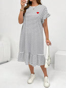 Vestido Feminino Midi Listrado com Babados - Amélie. Plus Size