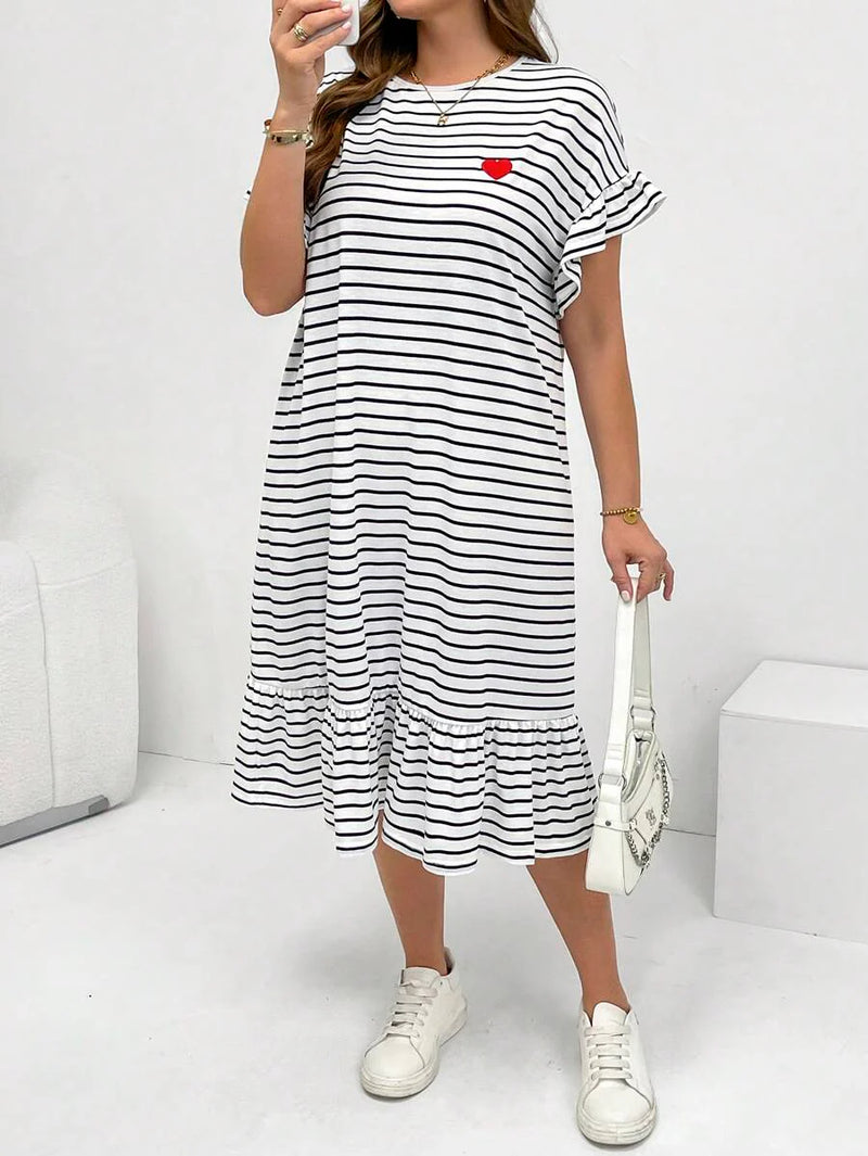 Vestido Feminino Midi Listrado com Babados - Amélie. Plus Size