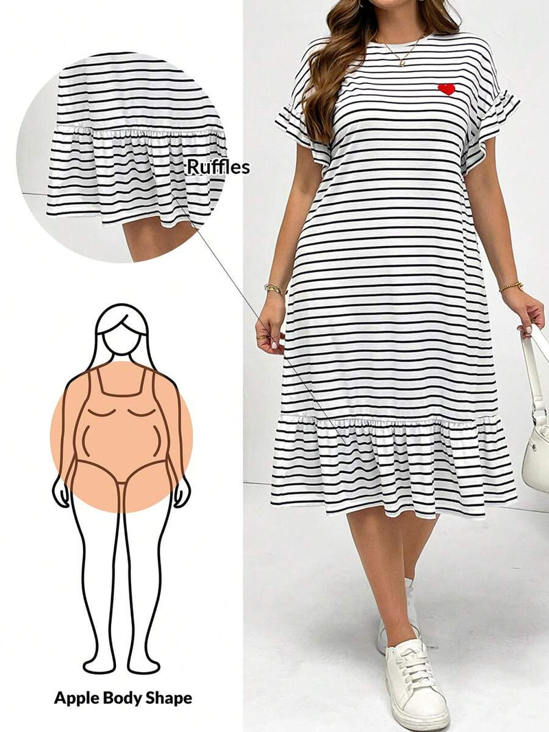 Vestido Feminino Midi Listrado com Babados - Amélie. Plus Size