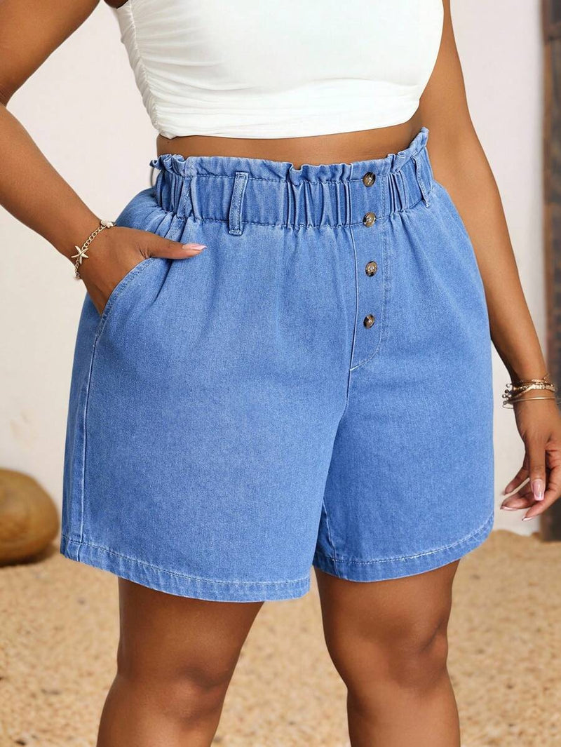 Shorts Jeans Feminino com Cintura Elástica - Heloísa . Plus Size