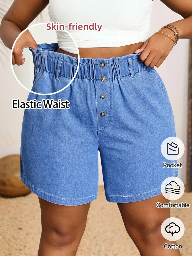 Shorts Jeans Feminino com Cintura Elástica - Heloísa . Plus Size
