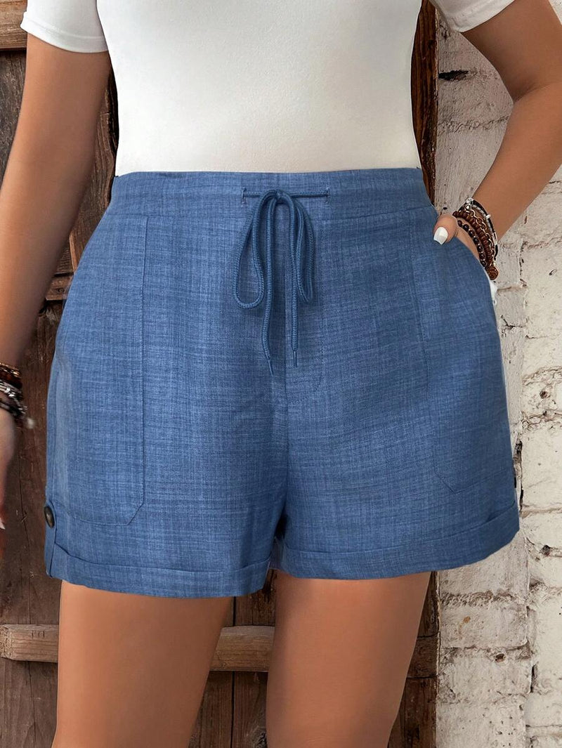 Short Feminino de Cintura com Cordão e Bolsos - Anastasia. Plus Size