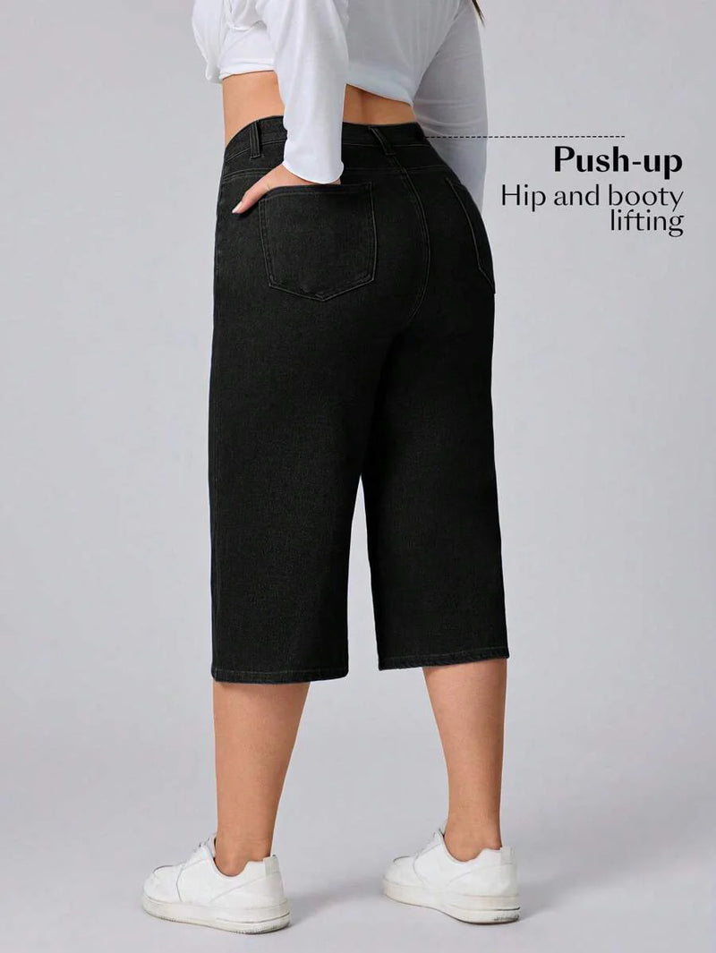 Calça Capri Jeans Feminina de Perna Reta - Elara. Plus Size