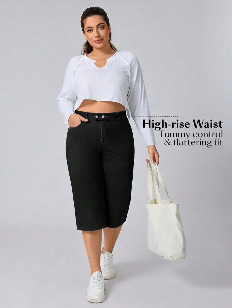 Calça Capri Jeans Feminina de Perna Reta - Elara. Plus Size