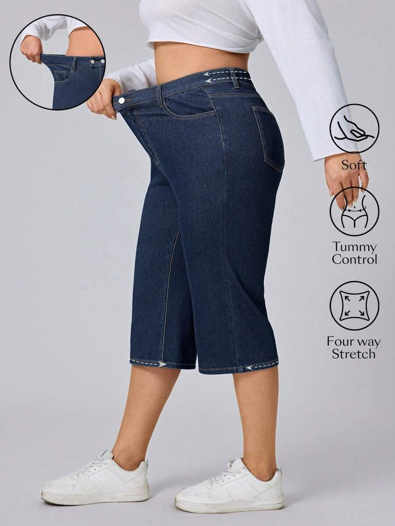 Calça Capri Jeans Feminina de Perna Reta - Elara. Plus Size