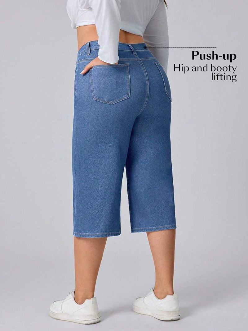 Calça Capri Jeans Feminina de Perna Reta - Elara. Plus Size