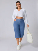 Calça Capri Jeans Feminina de Perna Reta - Elara. Plus Size