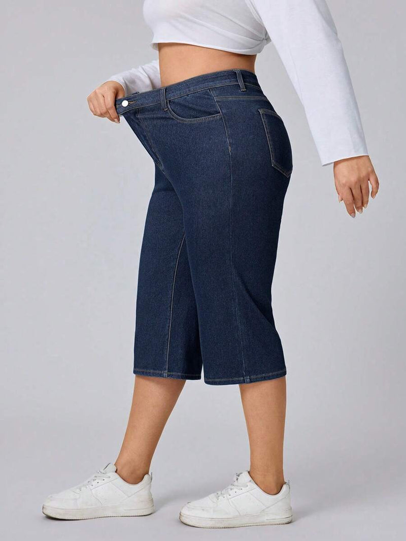 Calça Capri Jeans Feminina de Perna Reta - Elara. Plus Size