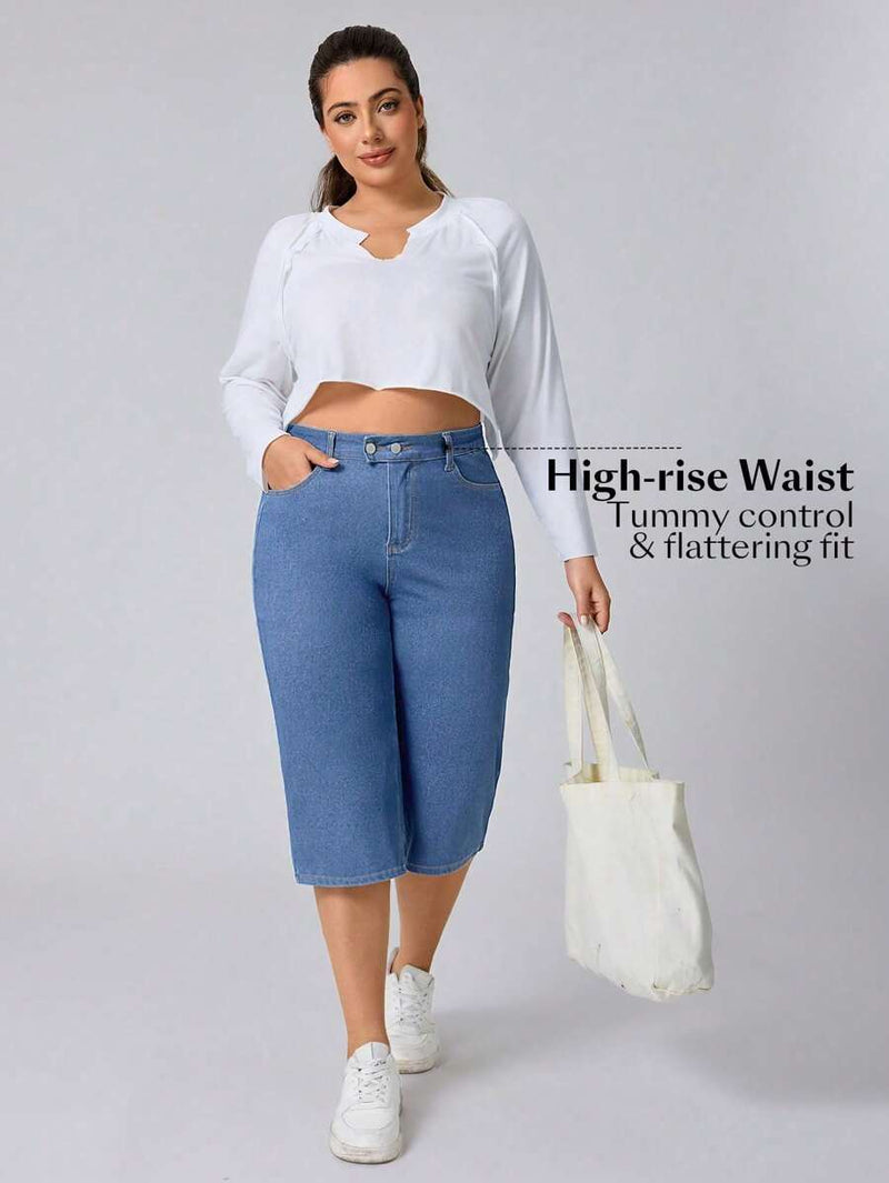 Calça Capri Jeans Feminina de Perna Reta - Elara. Plus Size