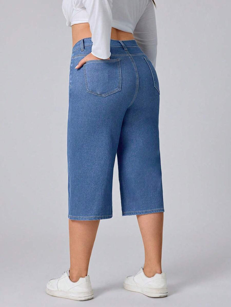 Calça Capri Jeans Feminina de Perna Reta - Elara. Plus Size
