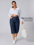 Calça Capri Jeans Feminina de Perna Reta - Elara. Plus Size