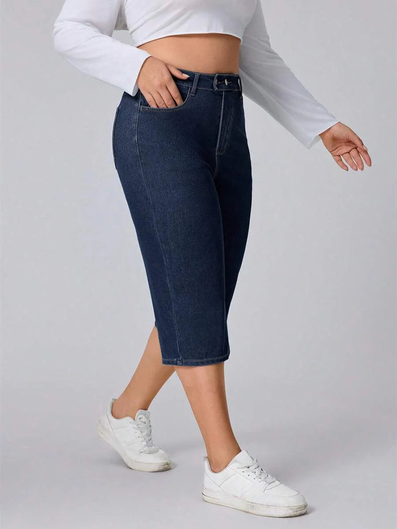 Calça Capri Jeans Feminina de Perna Reta - Elara. Plus Size