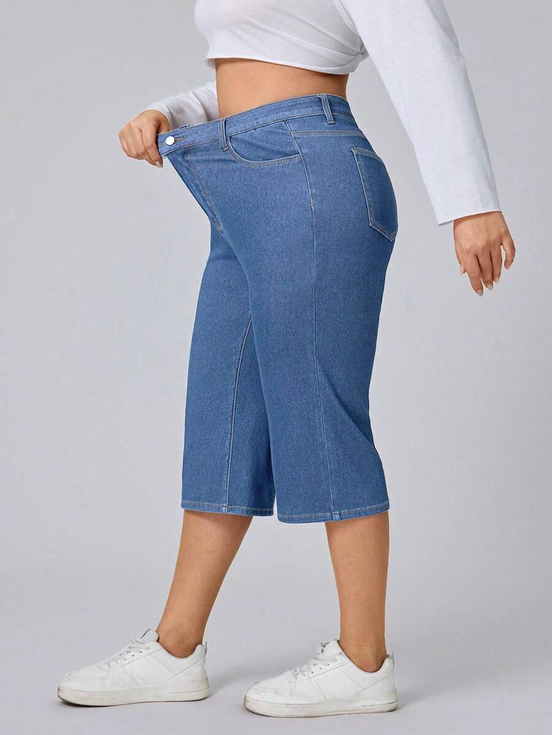 Calça Capri Jeans Feminina de Perna Reta - Elara. Plus Size