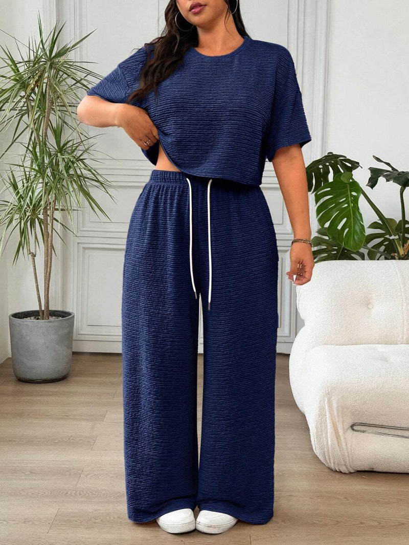 Conjunto Feminino de 2 peças Blusa e Calça - Celeste. Plus Size