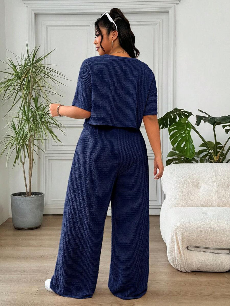 Conjunto Feminino de 2 peças Blusa e Calça - Celeste. Plus Size