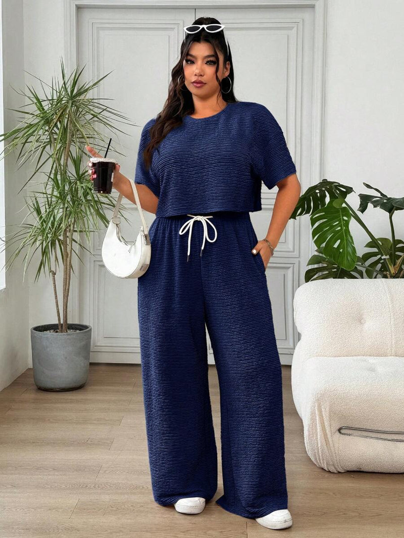 Conjunto Feminino de 2 peças Blusa e Calça - Celeste. Plus Size