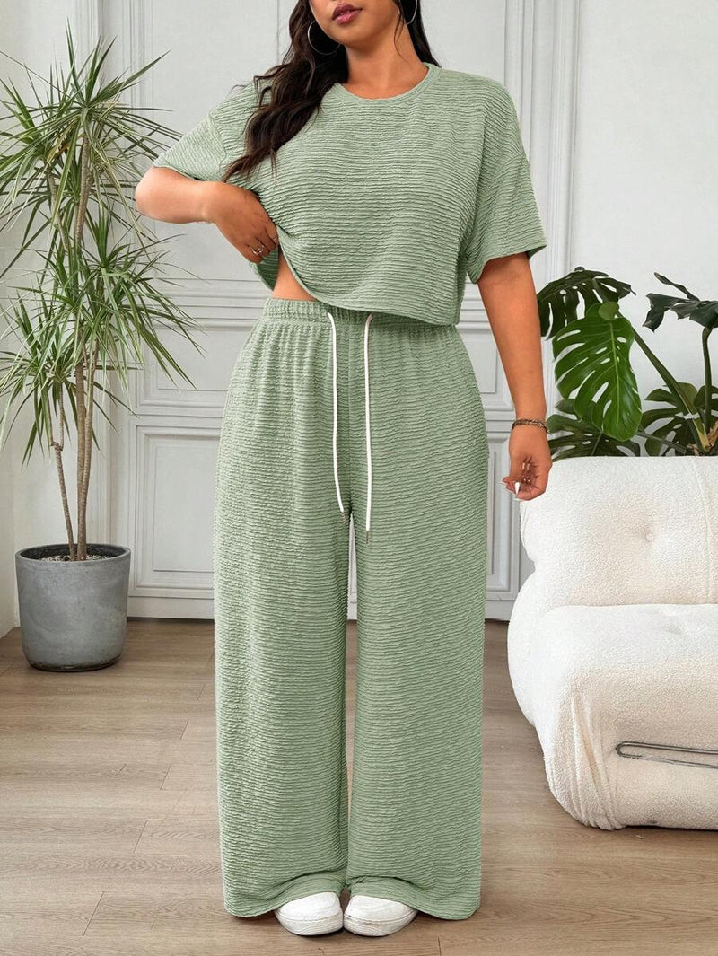 Conjunto Feminino de 2 peças Blusa e Calça - Celeste. Plus Size