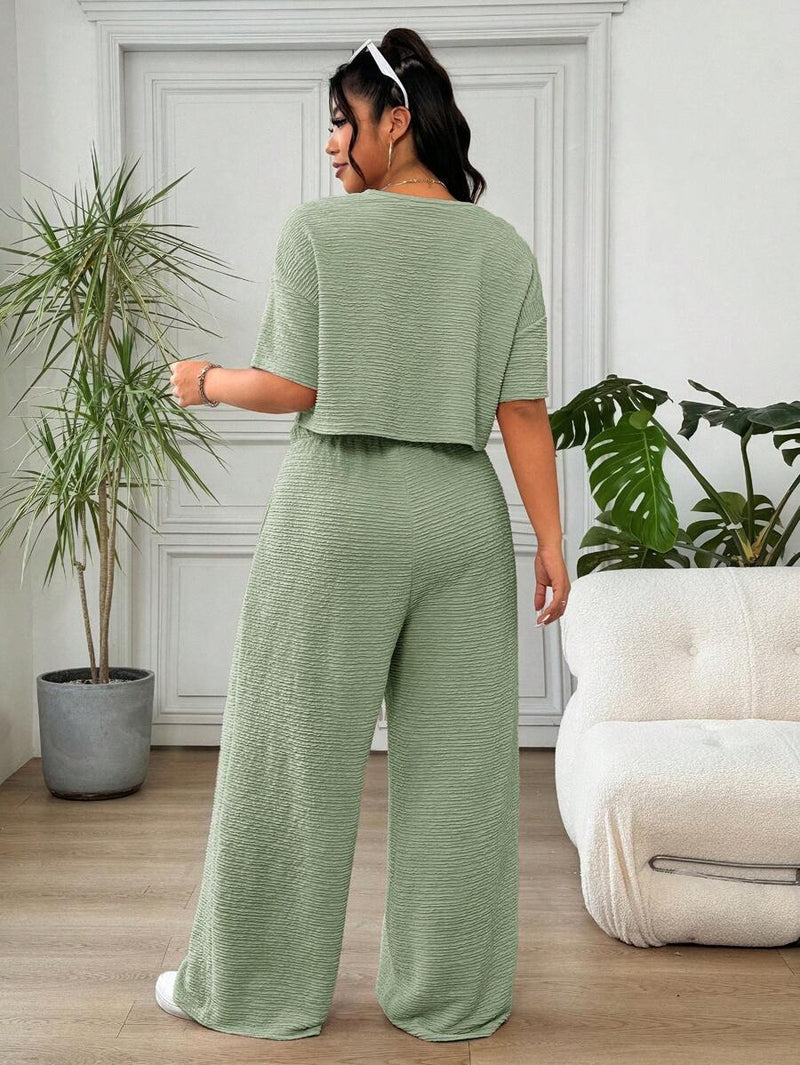 Conjunto Feminino de 2 peças Blusa e Calça - Celeste. Plus Size