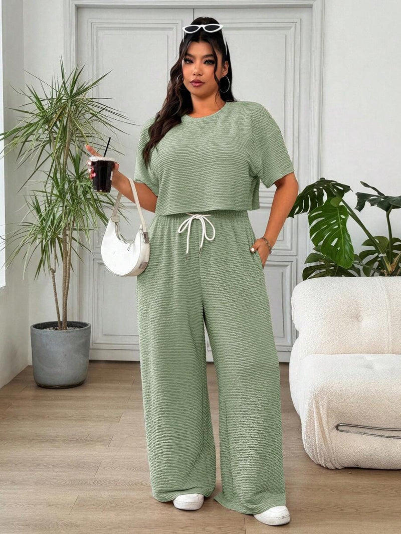 Conjunto Feminino de 2 peças Blusa e Calça - Celeste. Plus Size