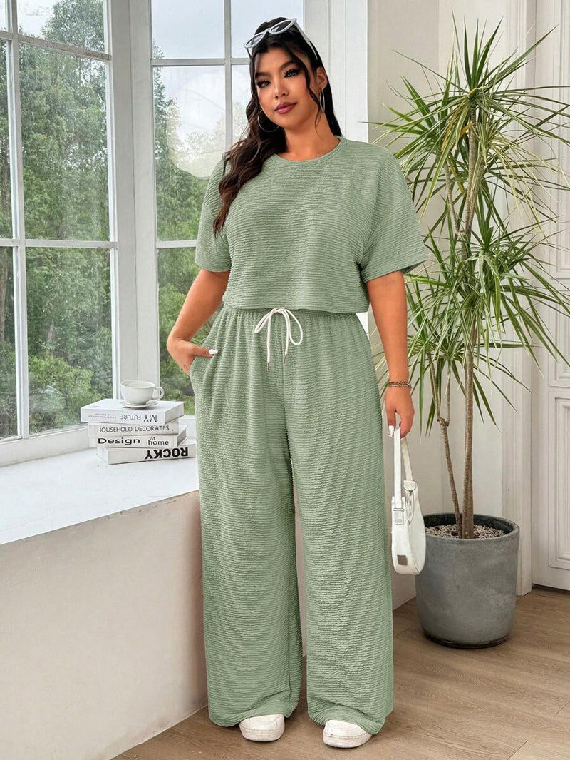 Conjunto Feminino de 2 peças Blusa e Calça - Celeste. Plus Size