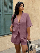 Conjunto 2 peças Feminino com Jaqueta de Gola Xale e Shorts - Mavie. Plus Size