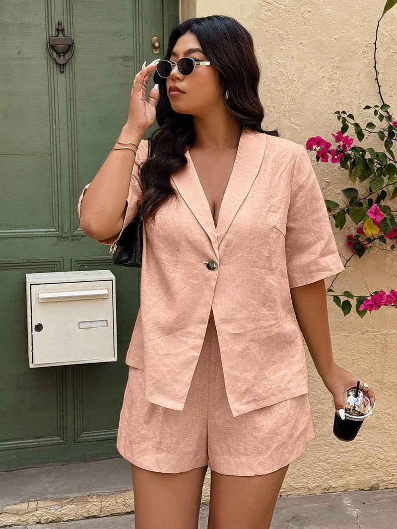 Conjunto 2 peças Feminino com Jaqueta de Gola Xale e Shorts - Mavie. Plus Size