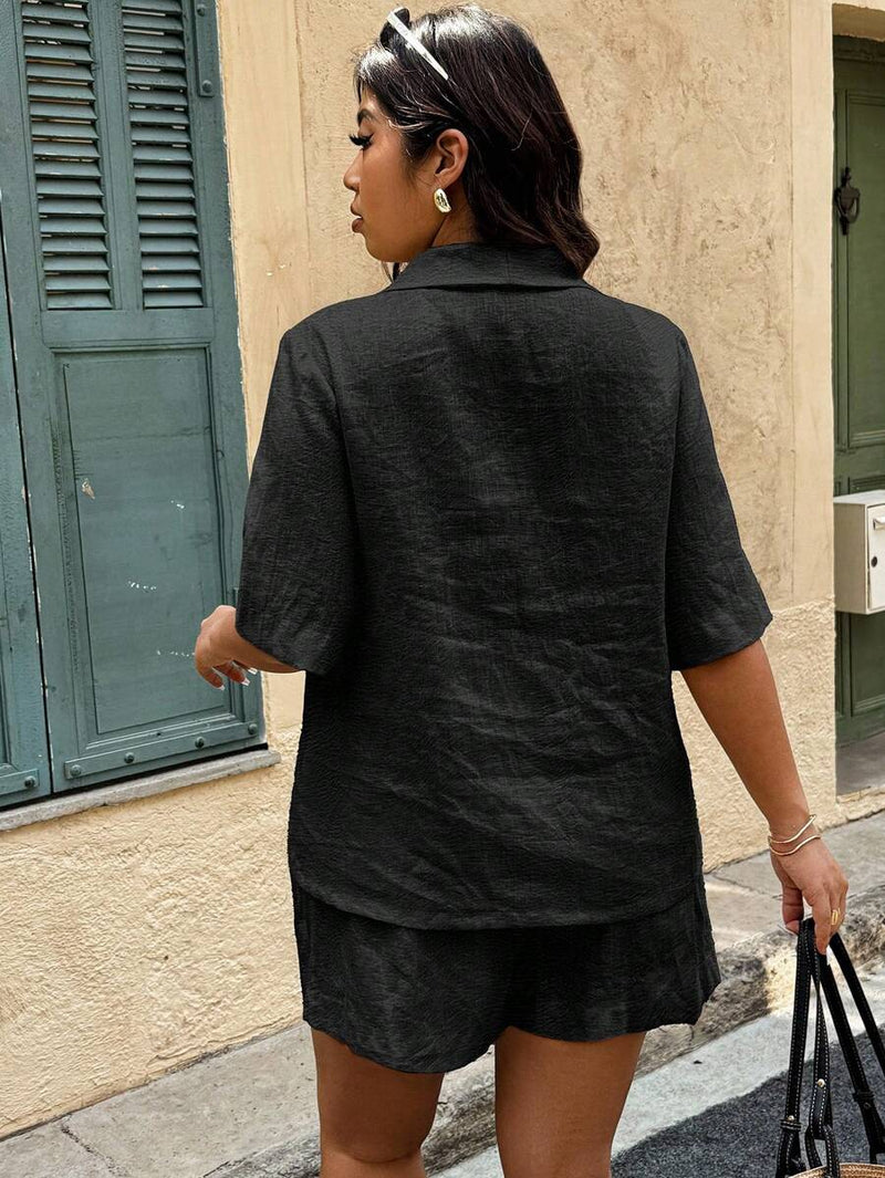 Conjunto 2 peças Feminino com Jaqueta de Gola Xale e Shorts - Mavie. Plus Size