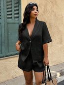 Conjunto 2 peças Feminino com Jaqueta de Gola Xale e Shorts - Mavie. Plus Size