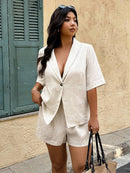 Conjunto 2 peças Feminino com Jaqueta de Gola Xale e Shorts - Mavie. Plus Size