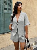 Conjunto 2 peças Feminino com Jaqueta de Gola Xale e Shorts - Mavie. Plus Size