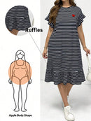 Vestido Feminino Midi Listrado com Babados - Amélie. Plus Size