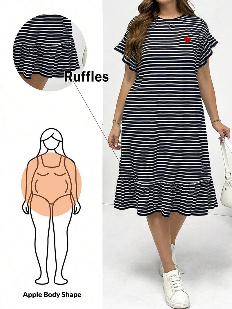 Vestido Feminino Midi Listrado com Babados - Amélie. Plus Size