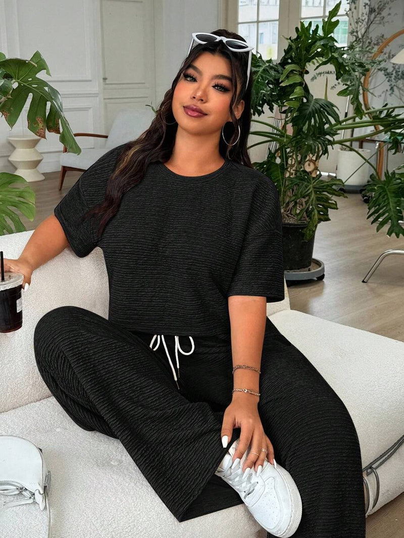 Conjunto Feminino de 2 peças Blusa e Calça - Celeste. Plus Size