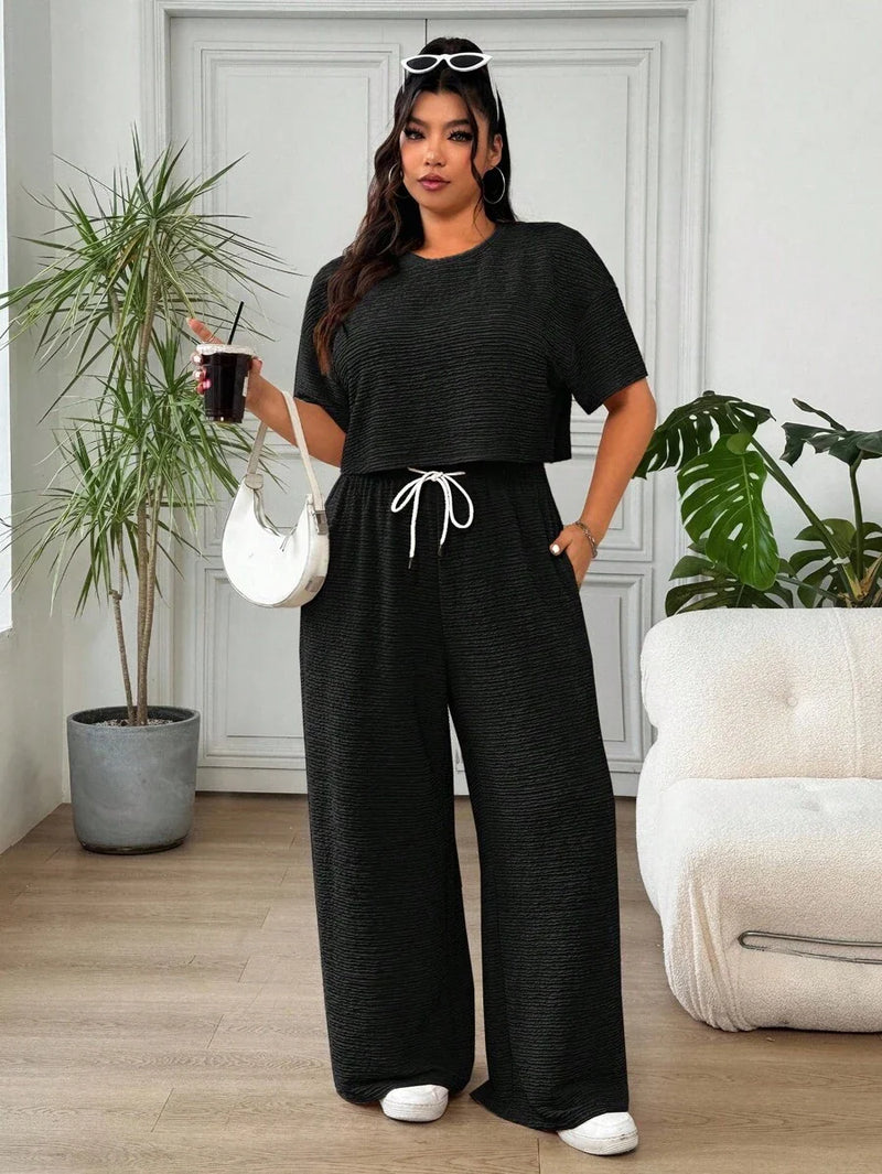 Conjunto Feminino de 2 peças Blusa e Calça - Celeste. Plus Size