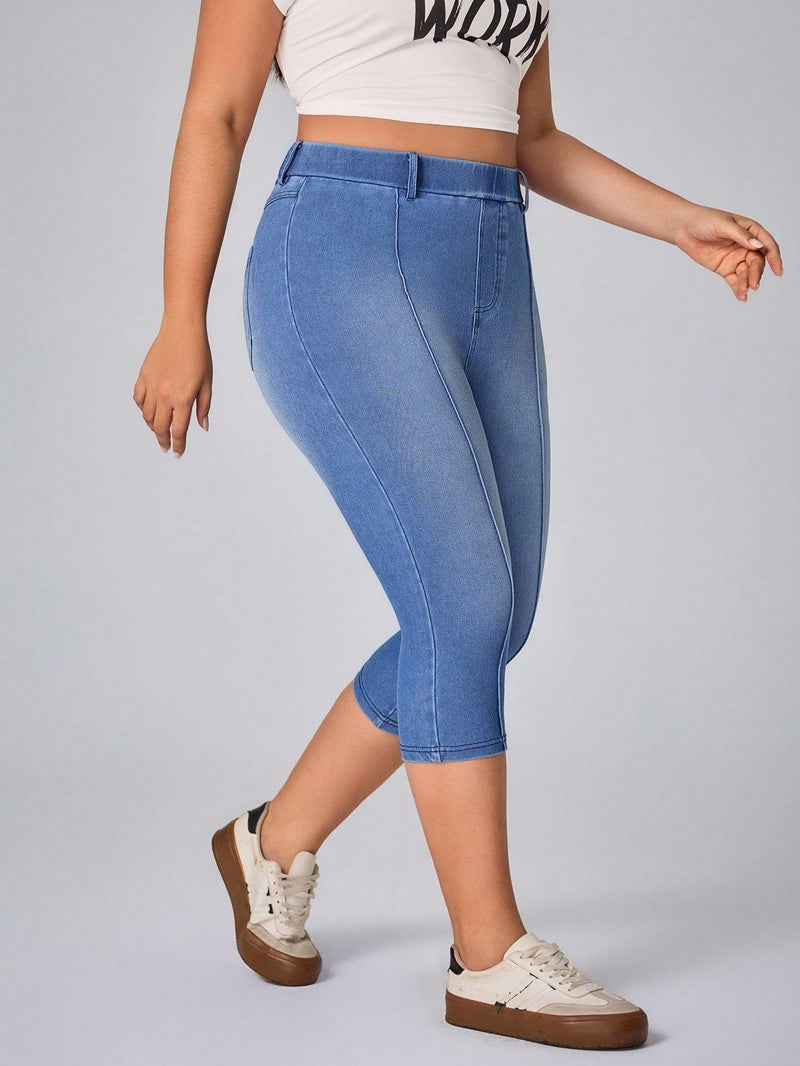 Calça Capri Jeans em malha Feminina - Thais. Plus Size
