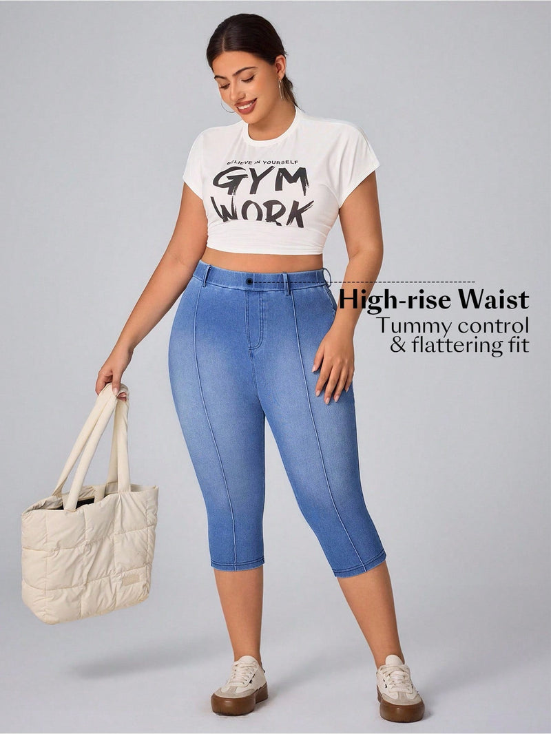 Calça Capri Jeans em malha Feminina - Thais. Plus Size