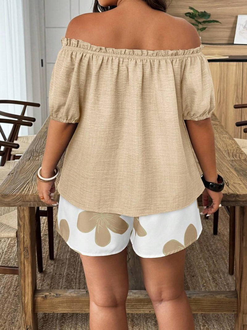 Conjunto Feminino de 2 peças Blusa com Ombro à Mostra - Nelita. Plus Size