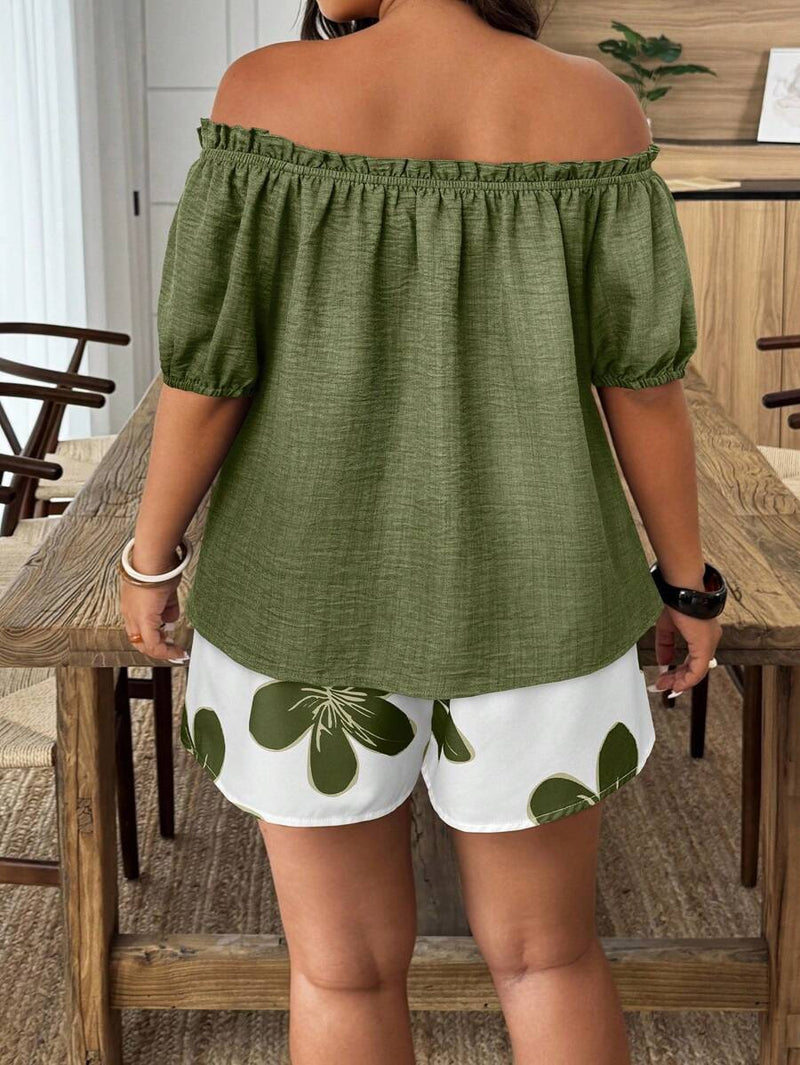 Conjunto Feminino de 2 peças Blusa com Ombro à Mostra - Nelita. Plus Size