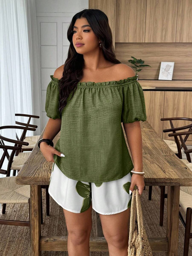 Conjunto Feminino de 2 peças Blusa com Ombro à Mostra - Nelita. Plus Size