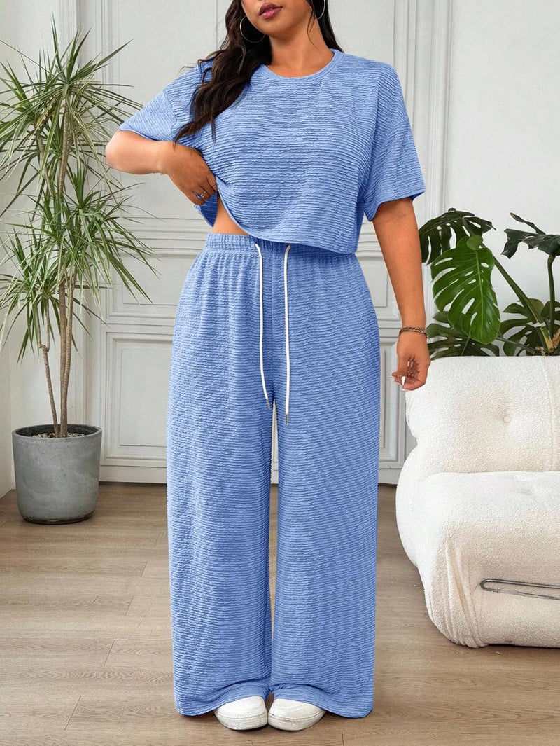 Conjunto Feminino de 2 peças Blusa e Calça - Celeste. Plus Size