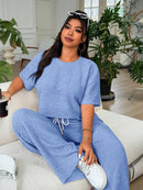 Conjunto Feminino de 2 peças Blusa e Calça - Celeste. Plus Size