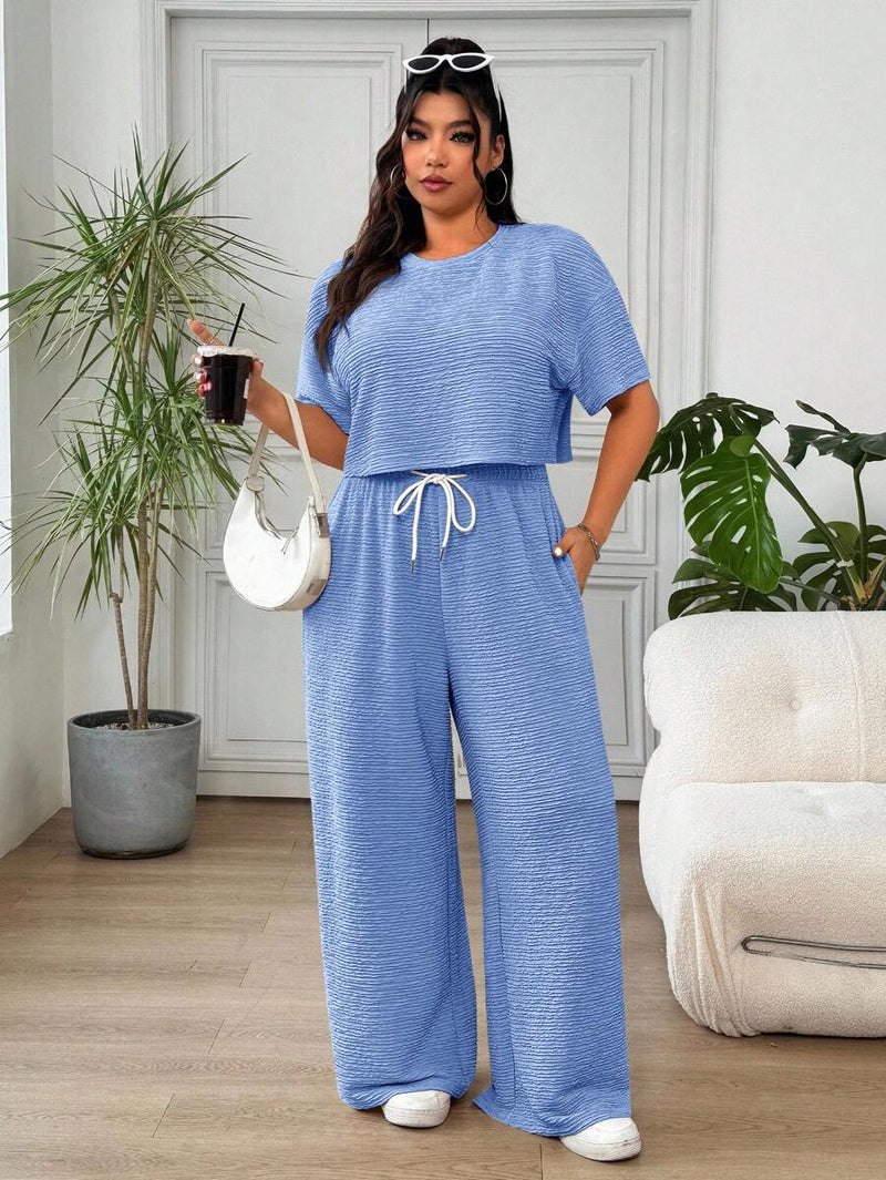 Conjunto Feminino de 2 peças Blusa e Calça - Celeste. Plus Size