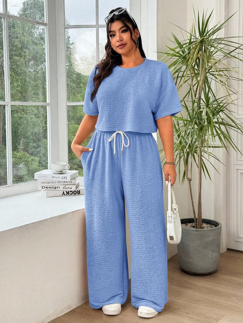 Conjunto Feminino de 2 peças Blusa e Calça - Celeste. Plus Size