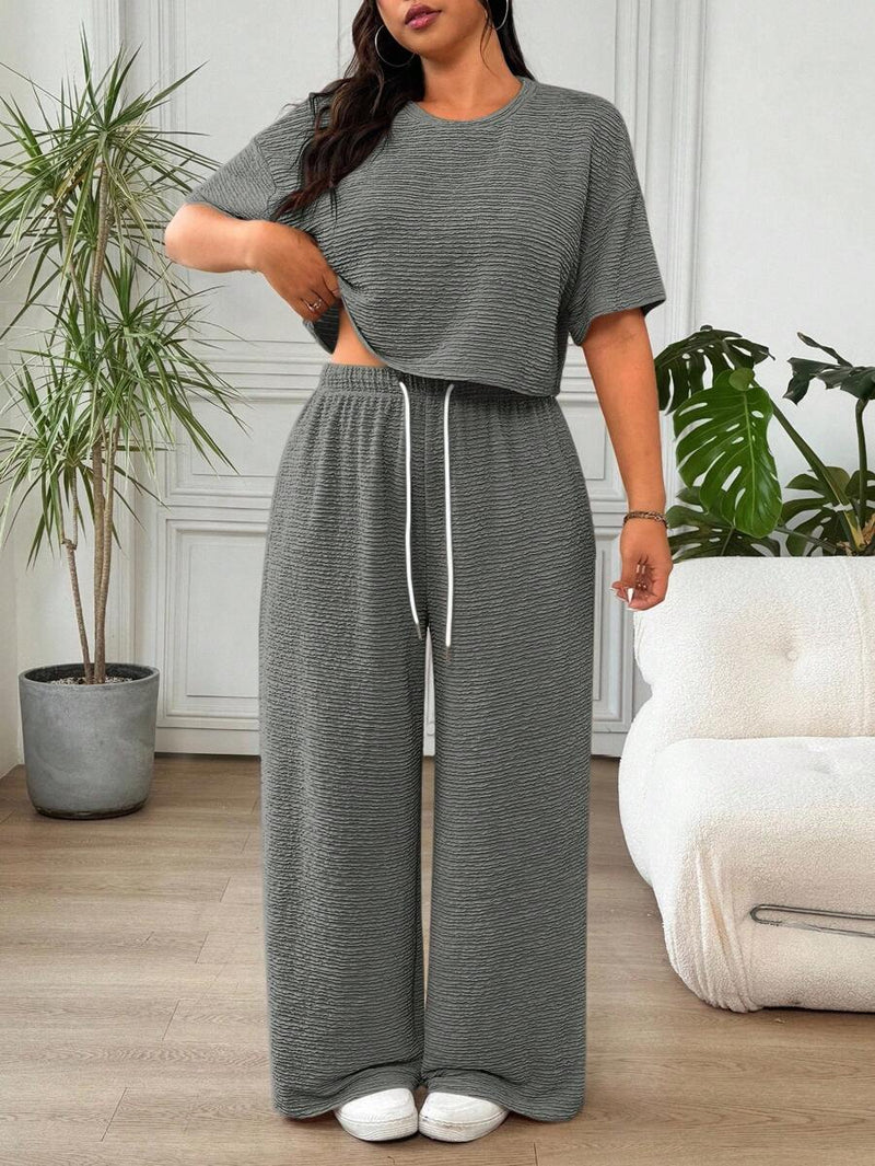 Conjunto Feminino de 2 peças Blusa e Calça - Celeste. Plus Size