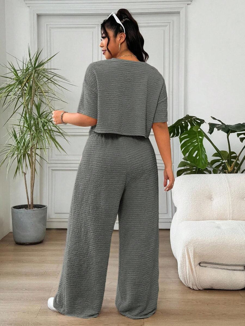 Conjunto Feminino de 2 peças Blusa e Calça - Celeste. Plus Size