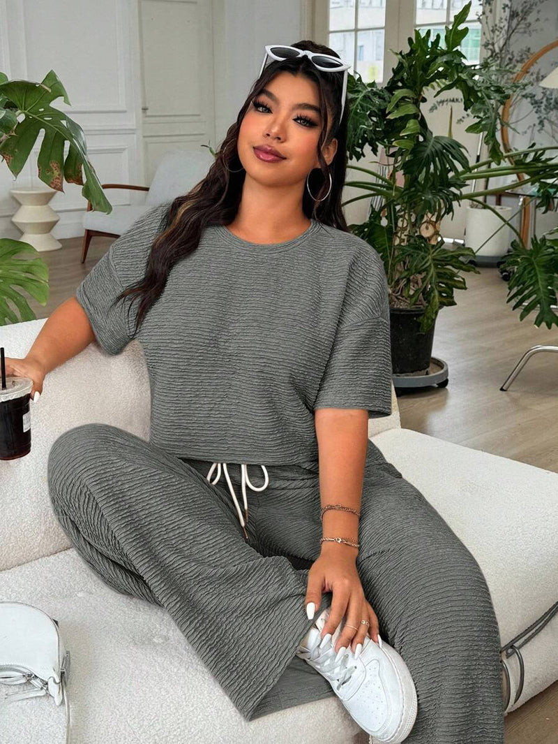 Conjunto Feminino de 2 peças Blusa e Calça - Celeste. Plus Size