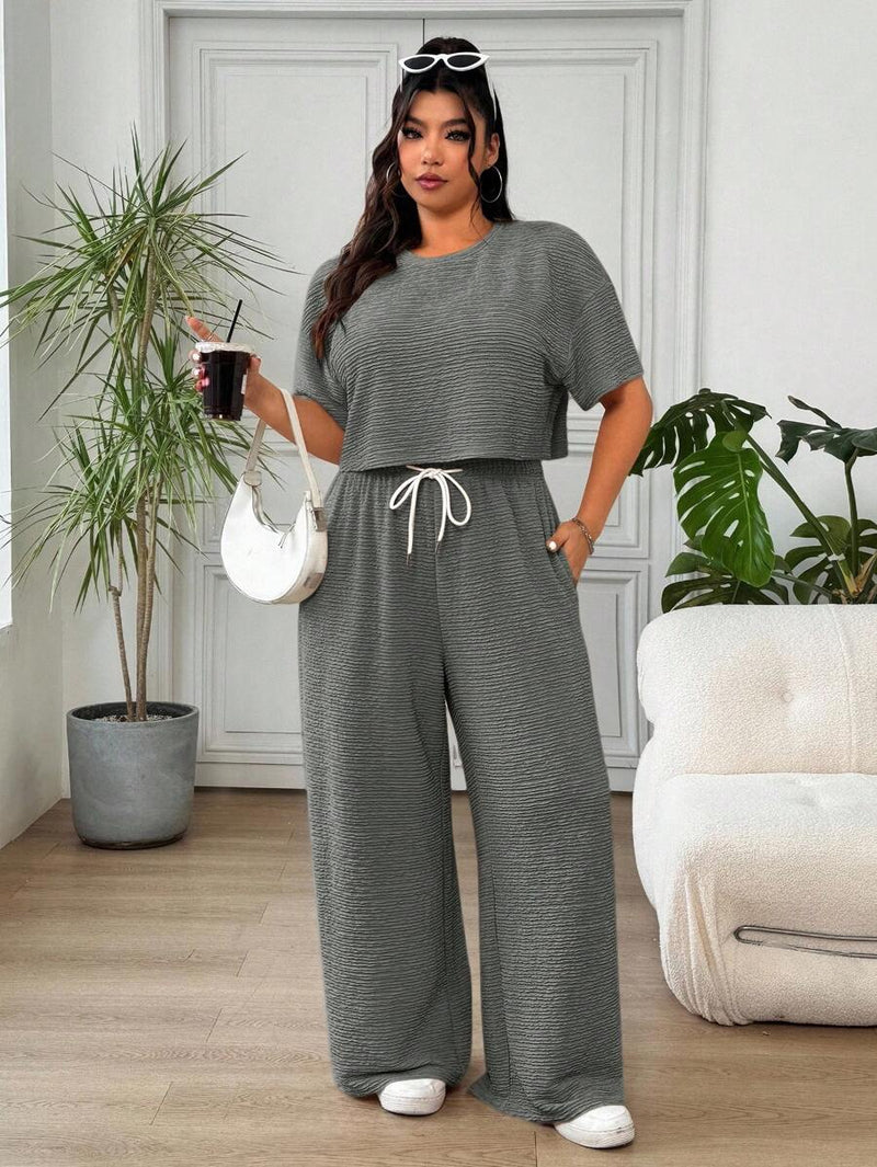 Conjunto Feminino de 2 peças Blusa e Calça - Celeste. Plus Size