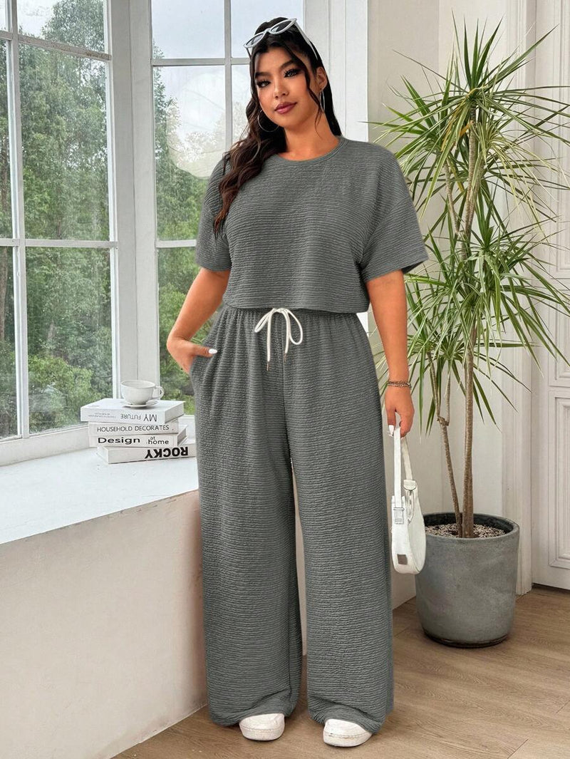 Conjunto Feminino de 2 peças Blusa e Calça - Celeste. Plus Size